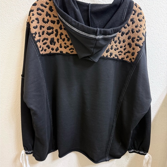 BiBi Black and Tan Leopard 3/4 Zip Hoodie - Picture 8 of 13